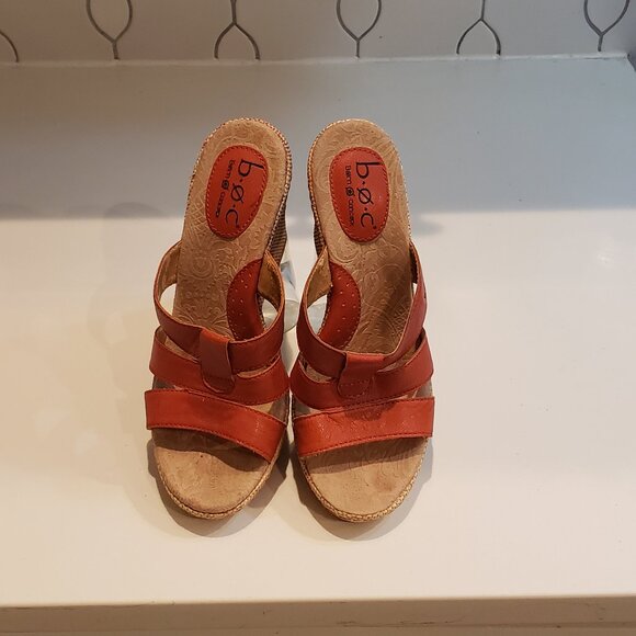 B.O.C. Born Concept Orange Leather Wedge Sandals - Picture 5 of 15